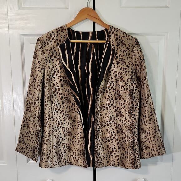 Handmade Womens Leopard Print Blazer Size Med Lightweight Animal Print Chic - Picture 1 of 7
